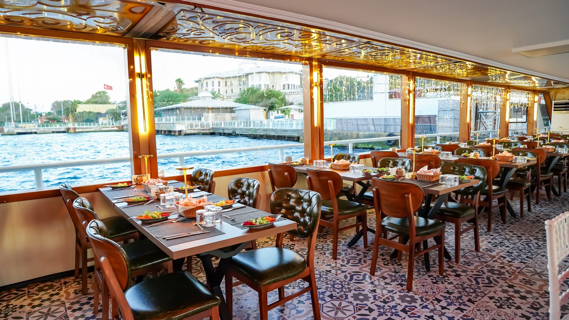Main deck dining hall on a Bosphorus dinner cruise