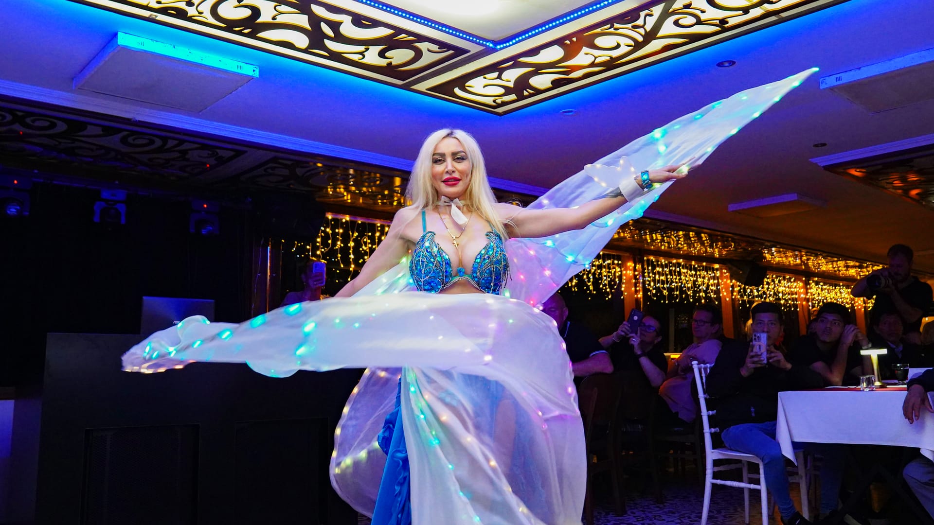 Belly dance performance on Bosphorus dinner cruise — the night's peak