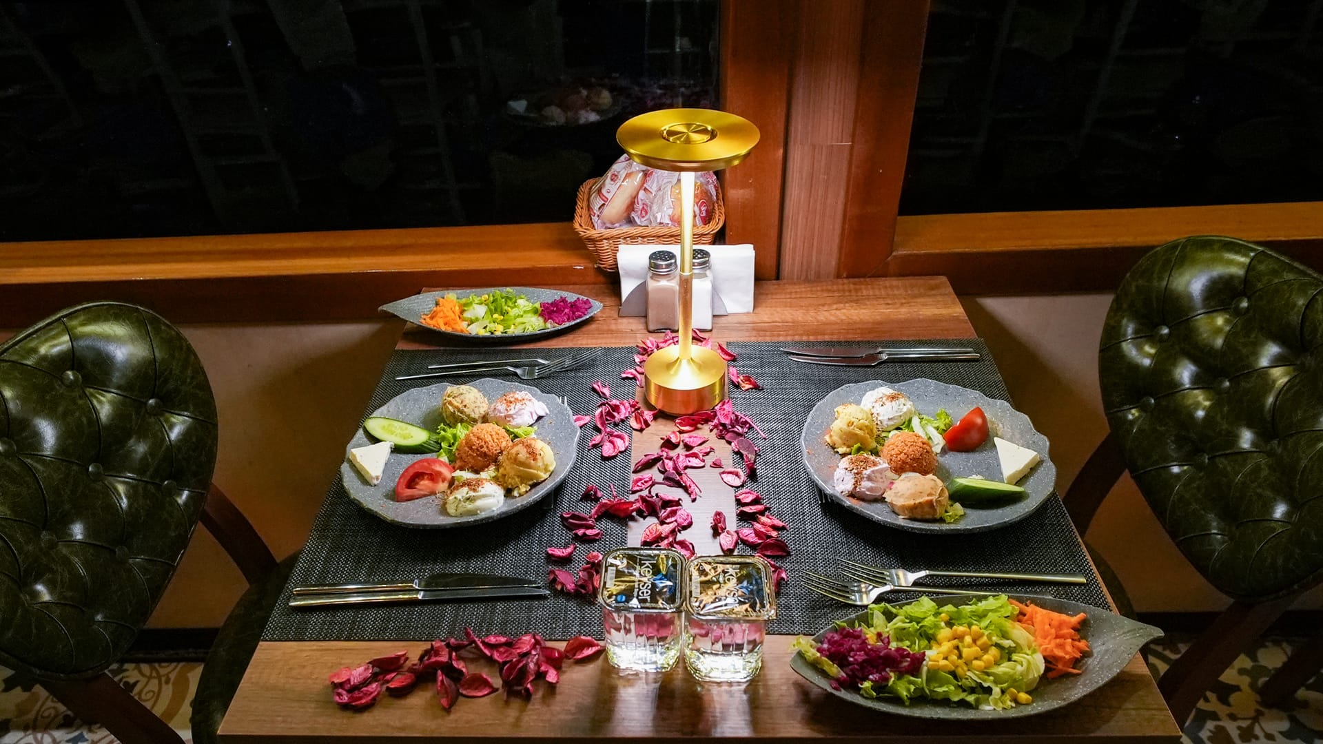 Romantic table setting on the Bosphorus cruise